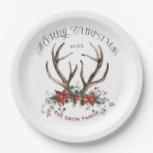 Waterverf hert Vrolijk Kerstfeest Botanisch Papieren Bordje (Voorkant)