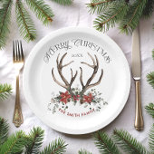 Waterverf hert Vrolijk Kerstfeest Botanisch Papieren Bordje