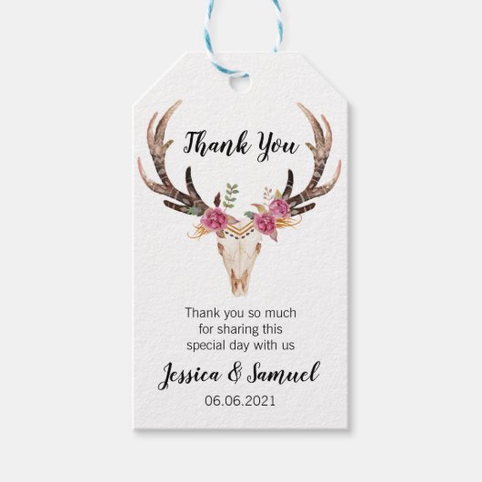 Waterverf Herten Antlers Boheemse bruiloft dank u Cadeaulabel (Voorkant)