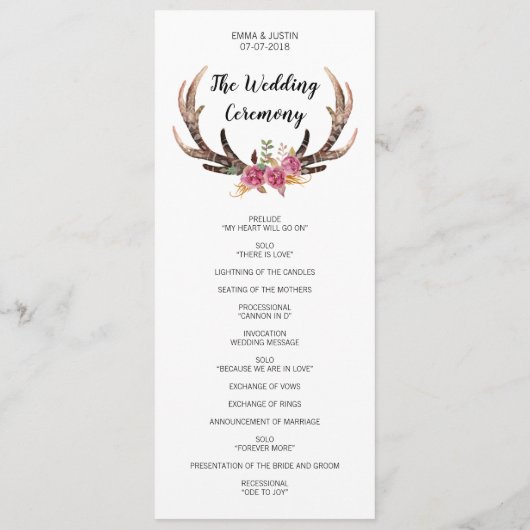 Waterverf Herten Antlers Boheemse land bruiloft Programmakaart (Achterkant)