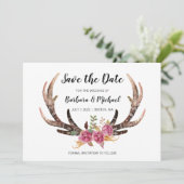 Waterverf Herten Antlers Boheemse land bruiloft Save The Date (Staand voorkant)