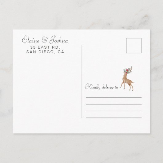 Waterverf Herten Bloemengewei Save the date Aankondigingskaart (Achterkant)