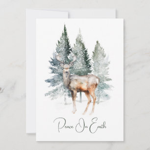 Waterverf Herten Bos Kerstmis Feestdagenkaart