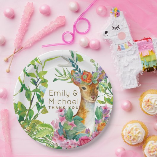 Waterverf Herten Bosgroen Feestelijke Benodigdhede Papieren Bordje (Feest)