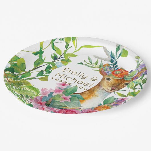 Waterverf Herten Bosgroen Feestelijke Benodigdhede Papieren Bordje (Gekanteld)