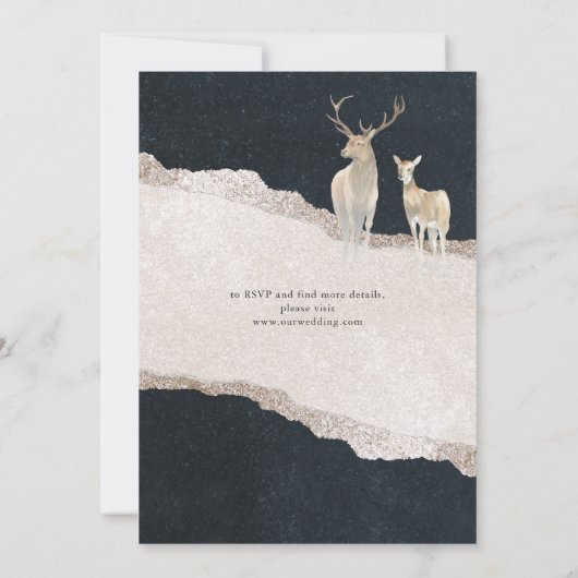 Waterverf Herten Elegante Rustieke Winterbruiloft Kaart (Achterkant)