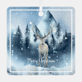 Waterverf herten en sneeuwdagen metalen ornament