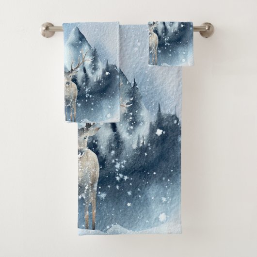 Waterverf herten en sneeuwvakantie bad handdoek (Insitu)