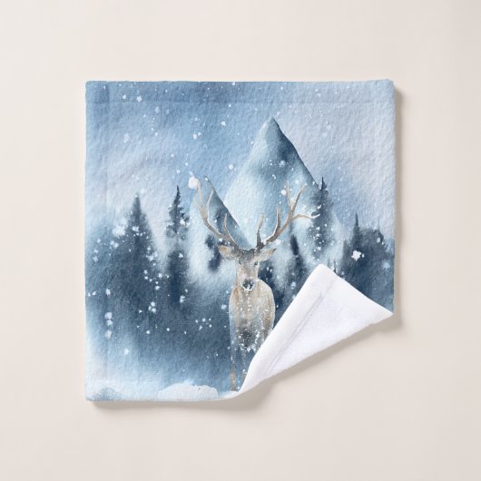 Waterverf herten en sneeuwvakantie bad handdoek (Wasdoekje)