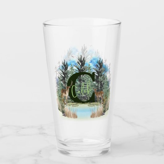 Waterverf herten gepersonaliseerd monogram letter glas (Voorkant)