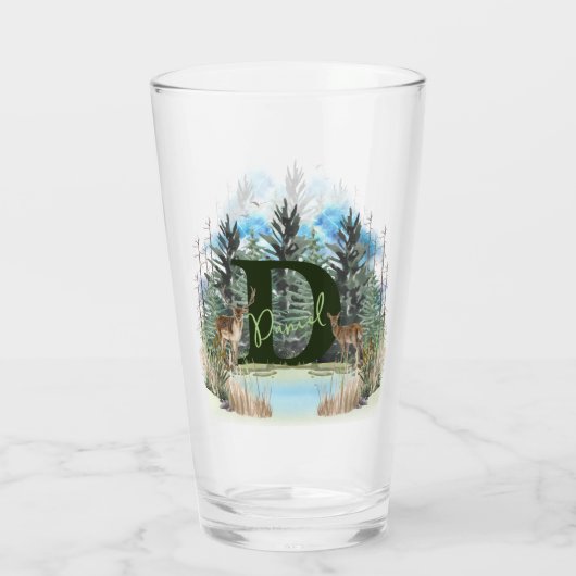 Waterverf Herten gepersonaliseerd Monogram Letter  Glas (Achterkant)