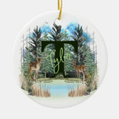 Waterverf Herten gepersonaliseerd Monogram Letter  Keramisch Ornament (Voorkant)