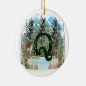 Waterverf Herten gepersonaliseerd Monogram Letter  Keramisch Ornament (Rechts)