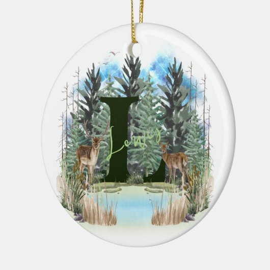 Waterverf Herten gepersonaliseerd Monogram Letter  Keramisch Ornament (Links)