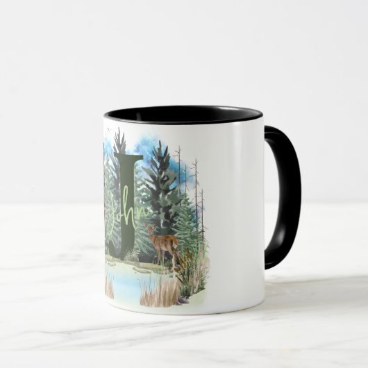 Waterverf Herten gepersonaliseerd Monogram Letter  Mok (Voorkant rechts)