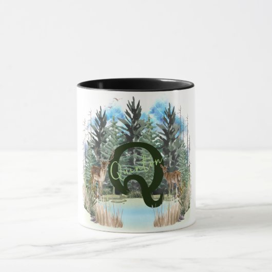 Waterverf Herten gepersonaliseerd Monogram Letter  Mok (Midden)