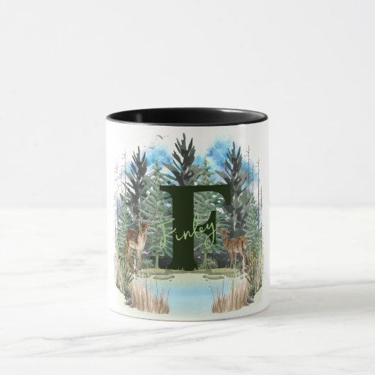 Waterverf Herten gepersonaliseerd Monogram Letter  Mok (Midden)