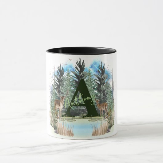 Waterverf Herten gepersonaliseerd Monogram Letter  Mok (Midden)