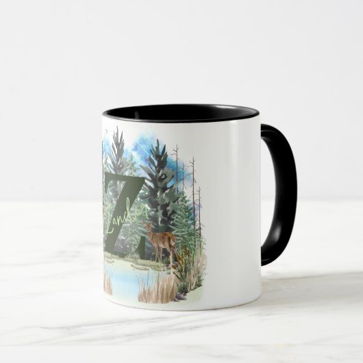 Waterverf Herten Gepersonaliseerd Monogram Letter  Mok (Voorkant rechts)