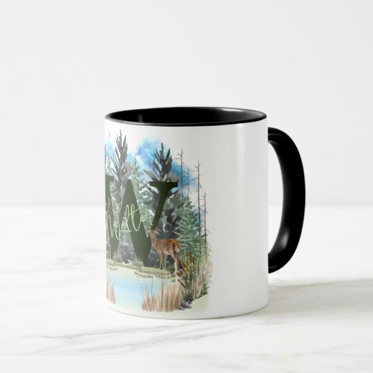 Waterverf Herten gepersonaliseerd Monogram Letter  Mok (Voorkant rechts)