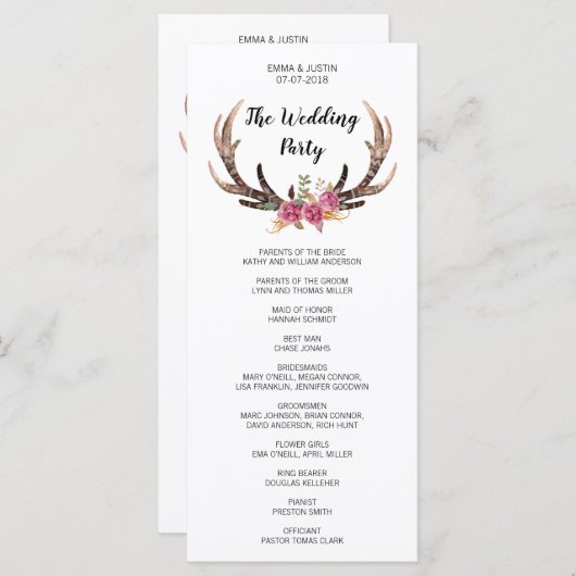 Waterverf herten gewei land bruiloft rackcard programmakaart (Voorkant / Achterkant)
