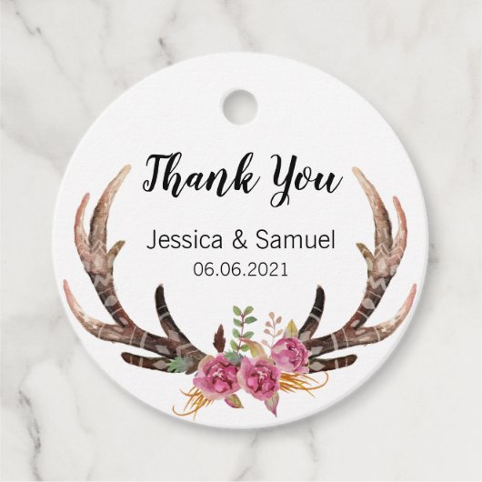 Waterverf Herten Geweien Boheemse Trouw Dank Je Bedankjes Labels (Voorkant)