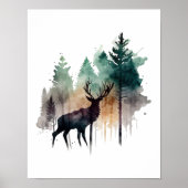 Waterverf Herten in Bosbomen Natuur Poster (Voorkant)