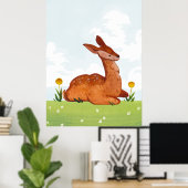 Waterverf Herten in een weiland kwekerij Poster (Thuiskantoor)