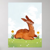 Waterverf Herten in een weiland kwekerij Poster (Voorkant)