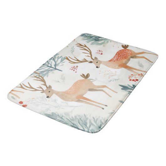 Waterverf herten in het bos in de winterBos Kerstm Badmat (Gekanteld)