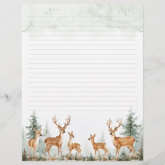 Waterverf herten in met bos bekleed briefpapier (Voorkant)