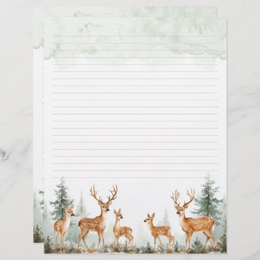 Waterverf herten in met bos bekleed briefpapier (Voorkant / Achterkant)