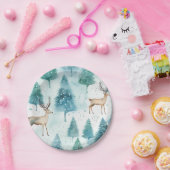 Waterverf Herten in Winterbos Kerstmis Papieren Bordje (Feest)