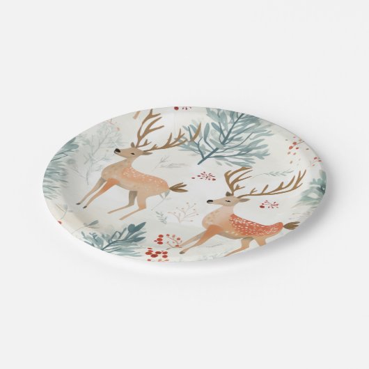 Waterverf Herten in Winterbos Kerstmis Papieren Bordje (Gekanteld)