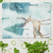 Waterverf Herten in Winterbos Kerstmis Theedoek (Gevouwen)