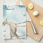 Waterverf Herten in Winterbos Kerstmis Theedoek (Quarter Fold)