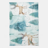 Waterverf Herten in Winterbos Kerstmis Theedoek (Verticaal)