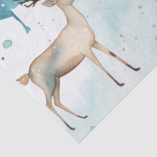 Waterverf Herten in Winterbos Kerstmis Tissuepapier (Detail)