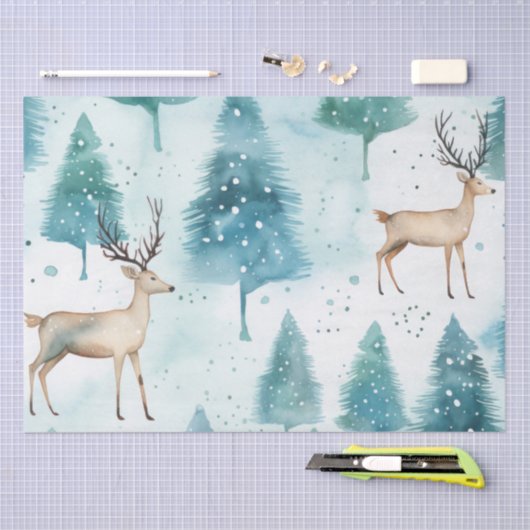 Waterverf Herten in Winterbos Kerstmis Tissuepapier (Craft)