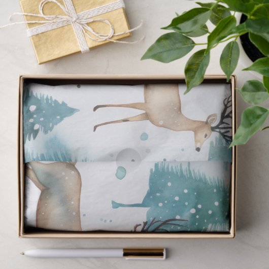 Waterverf Herten in Winterbos Kerstmis Tissuepapier (Geschenk)