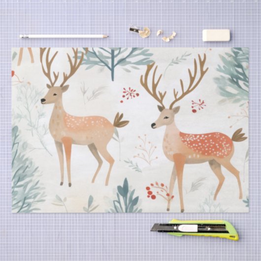 Waterverf Herten in Winterbos Kerstmis Tissuepapier (Craft)