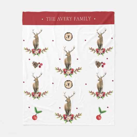Waterverf Herten Kerst Idyll Design Fleece Deken (Voorkant)