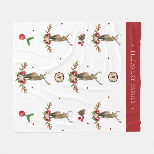Waterverf Herten Kerst Idyll Design Fleece Deken (Voorkant (Horizontaal))