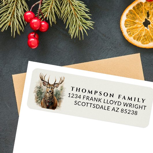 Waterverf herten kerst terug adres Etiket