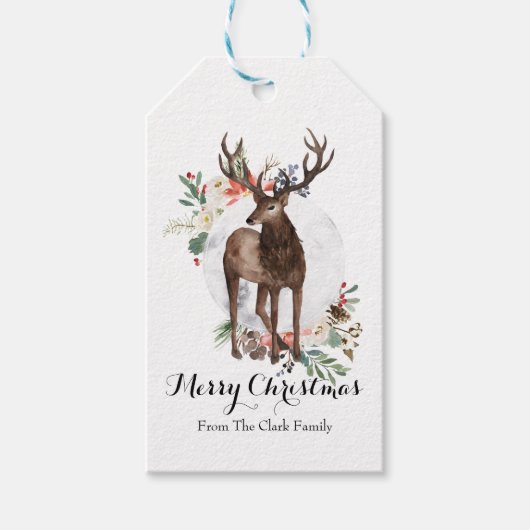 Waterverf Herten Kerstcadeautag Cadeaulabel (Voorkant)