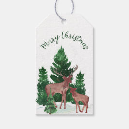 Waterverf Herten Kerstmis Cadeaulabel