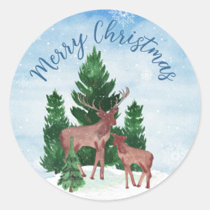 Waterverf Herten Kerstmis Ronde Sticker