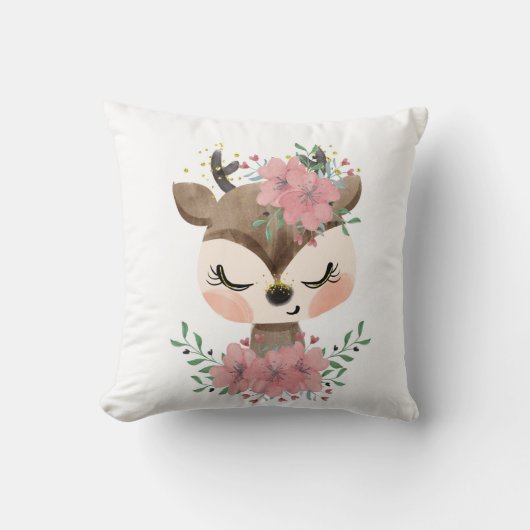 Waterverf Herten met Bloemen Kussen (Voorkant)
