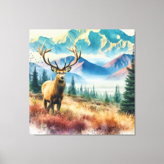 Waterverf herten met gewei canvas afdruk (Voorkant)