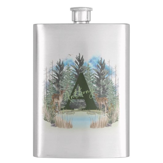 Waterverf Herten Persoonlijk Monogram Letter A Flacon (Voorkant)